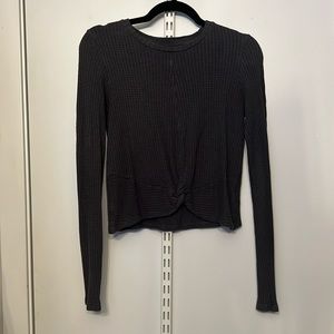 TopShop Long Sleeve Waffle Print Cropped Shirt